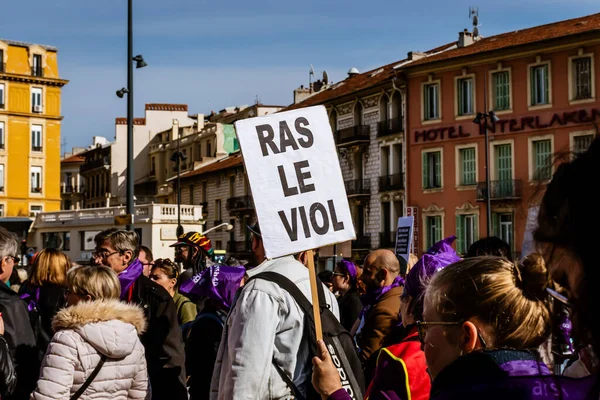 Nice France March 2020 Demonstration Women Rights Slogan Arrete Toutes — ストック写真