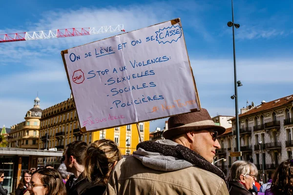 Nice France March 2020 Demonstration Women Rights Slogan Arrete Toutes — Stock fotografie