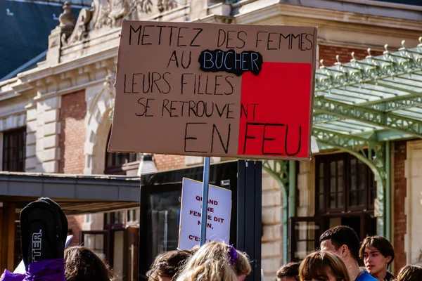 Nice France March 2020 Demonstration Women Rights Slogan Arrete Toutes — Stock fotografie