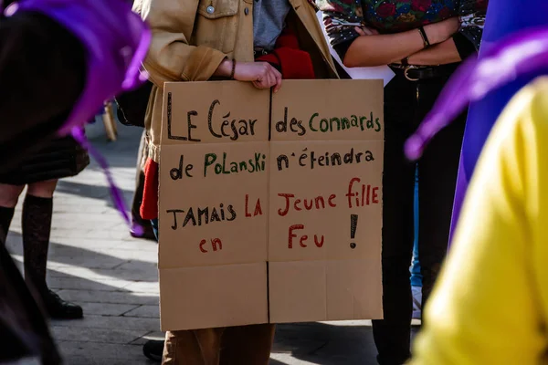 Nice France March 2020 Demonstration Women Rights Slogan Arrete Toutes — стокове фото