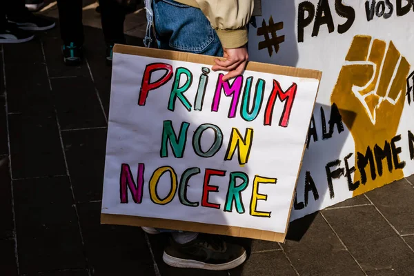 Nice France March 2020 Demonstration Women Rights Slogan Arrete Toutes — Stock Photo, Image