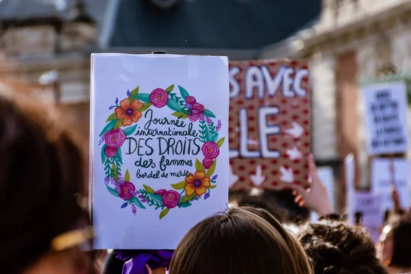 Nice France March 2020 Demonstration Women Rights Slogan Arrete Toutes — стокове фото