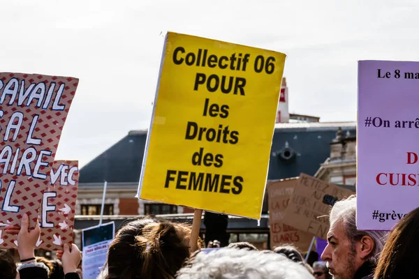 Nice France March 2020 Demonstration Women Rights Slogan Arrete Toutes — Stok fotoğraf