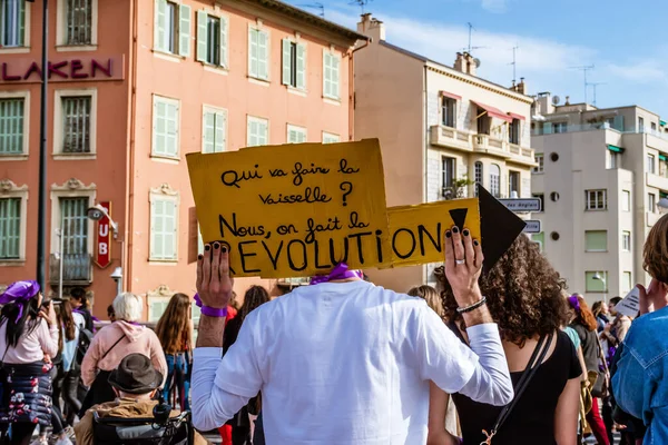 Nice France March 2020 Demonstration Women Rights Slogan Arrete Toutes — Stok fotoğraf