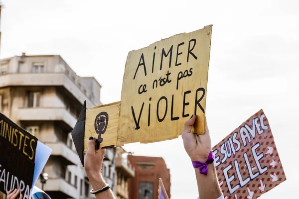 Nice France March 2020 Demonstration Women Rights Slogan Arrete Toutes — стокове фото