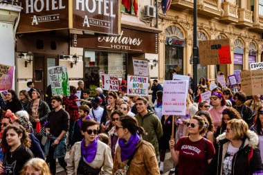 Nice, France - March 8, 2020: a demonstration for women's rights under the slogan 'On arrete toutes' ('We all stop') organised by Collectif droits des femmes 06 (Women's Rights Collective 06)