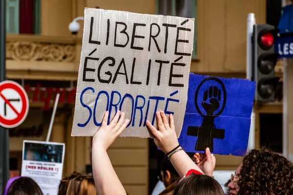 Nice France March 2020 Demonstration Women Rights Slogan Arrete Toutes — Stockfoto