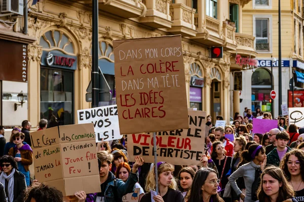 Nice France March 2020 Demonstration Women Rights Slogan Arrete Toutes — ストック写真