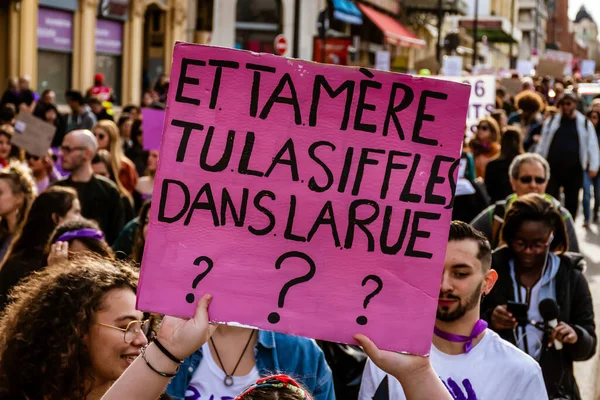 Nice França Março 2020 Uma Manifestação Pelos Direitos Das Mulheres — Fotografia de Stock