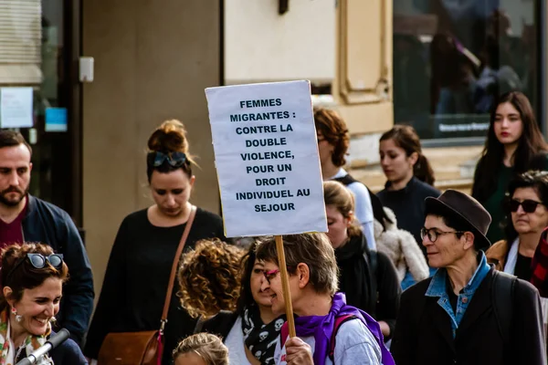 Nice France March 2020 Demonstration Women Rights Slogan Arrete Toutes — Stock Photo, Image