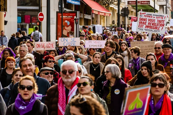 Nizza Francia Marzo 2020 Una Manifestazione Diritti Delle Donne Sotto — Foto Stock