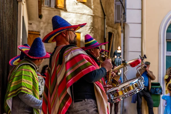 Puget Theniers France Mars 2020 Musiciens Locaux Lors Traditionnel Défilé — Photo