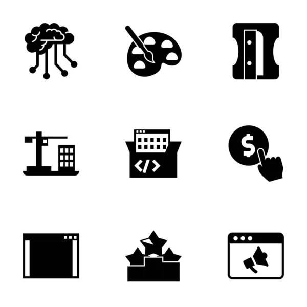 9 single filled icons set isolated on white background. Icons set with Deep learning, Painting, Sharpener, Construction, Game-based Learning, Cost per click, software, Ranking icons. — Stock Vector