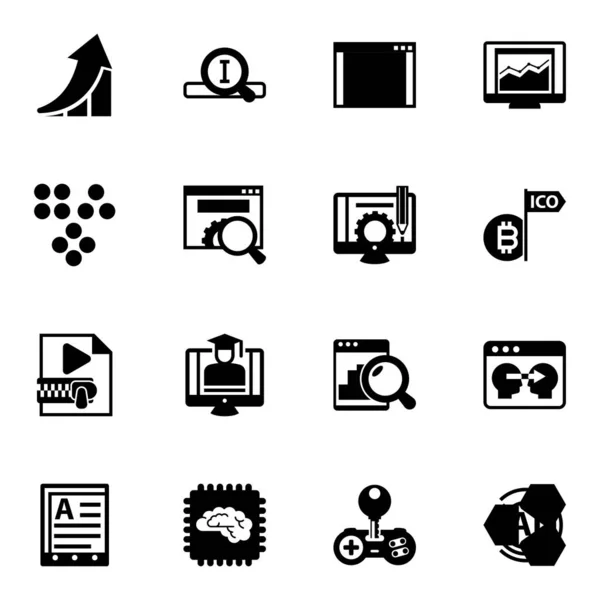 16 data filled icons set isolated on white background. Icons set with growth, Search engine, software, Clustering, website optimization, Content management, Video Compression icons. — Stock Vector