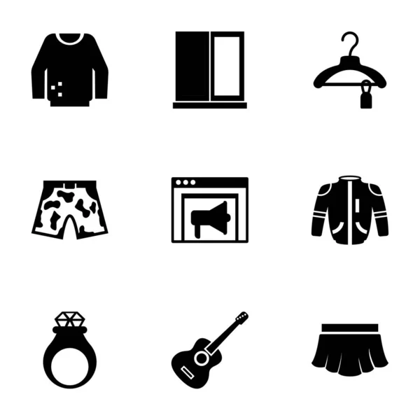 Conjunto de iconos llenos de estilo 9 aislados sobre fondo blanco. Conjunto de iconos con jersey, ventana, ropa, pantalones cortos, anuncios de banner, chaqueta, joyería hecha a mano, tocando la guitarra, iconos de la falda . — Archivo Imágenes Vectoriales