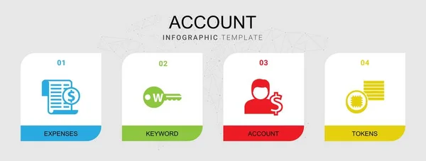 Conjunto de iconos llenos de cuenta 4 aislados en plantilla infográfica. Conjunto de iconos con gastos, palabra clave, cuenta, iconos de fichas . — Archivo Imágenes Vectoriales