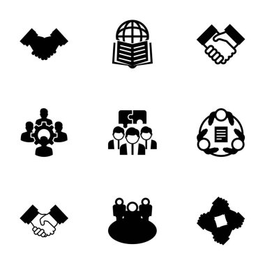 Beyaz arkaplanda izole edilmiş 9 ortaklık simgesi. Ortaklık Pazarlama, İşbirliği, Meslektaşlık, Takım oluşturma, Takım Çalışması, Ortaklık, Takım, Başlangıç simgeleri.