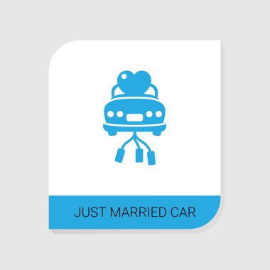 Düğün ikonları kategorisindeki yeni evli araba ikonu. İzole edilmiş vektör, beyaz arka planda evli araba işareti var.