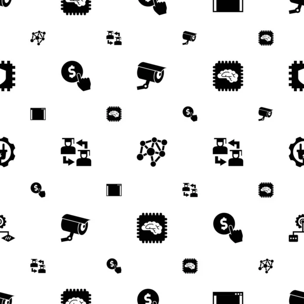 System icons pattern seamless. Included editable filled security camera, Neural network, software, Cost per click, Web Infrastructure, Artificial Intelligence icons. system icons for web and mobile. — 스톡 벡터