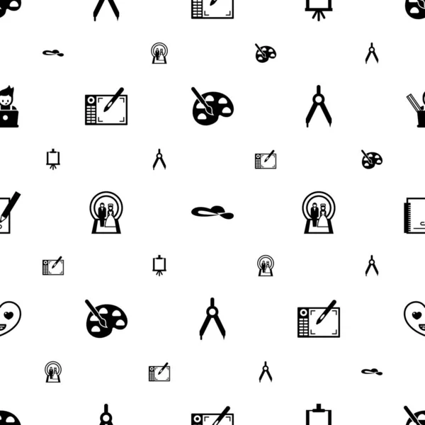 Drawing icons pattern seamless. Included editable filled Painting, woman hat, Easel, Graphic tablet, Wedding, Compasses, Sketching, happiness icons. drawing icons for web and mobile. — ストックベクタ