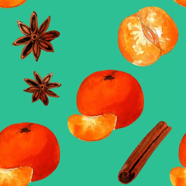 Desen mandalina anason tarçın parlak bir yeşil arka plan wa