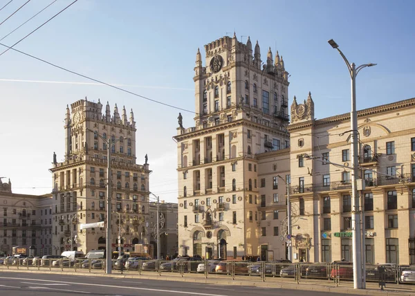 stock image MINSK. BELARUS. 16 APRIL 2019 : Gate of Minsk at Railway station square in Minsk. Belarus