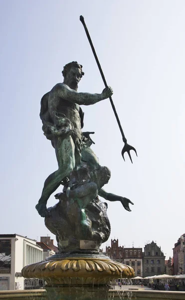 Neptunus Fontän Vid Gamla Torget Poznan Polen — Stockfoto