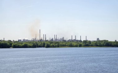 Voronezh river and Novolipetsk metallurgical combine in Lipetsk. Russia
