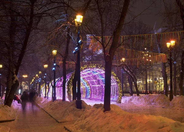 Light tunnel at Tverskoy boulevard in Moscow. Russia