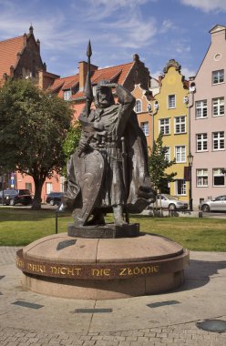Gdansk 'taki Wood Market Meydanı' nda Jan Iii Sobieski anıtı. Polonya