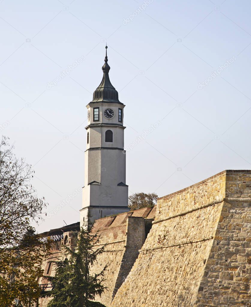 Clock tower in Kalemegdan fortress. Belgrade. Serbia
