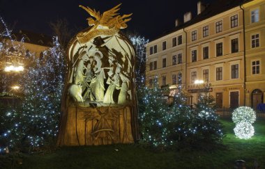 Nativity scene at Old town square in Prague. Czech republic clipart