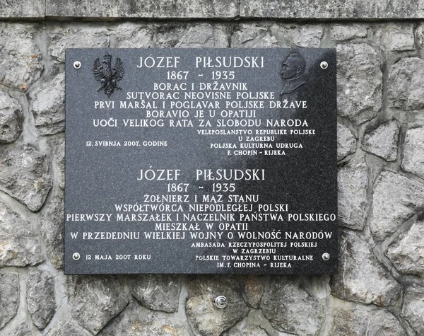 Plaque Jozef Pilsudski Opatija Croatia — Stock Photo, Image