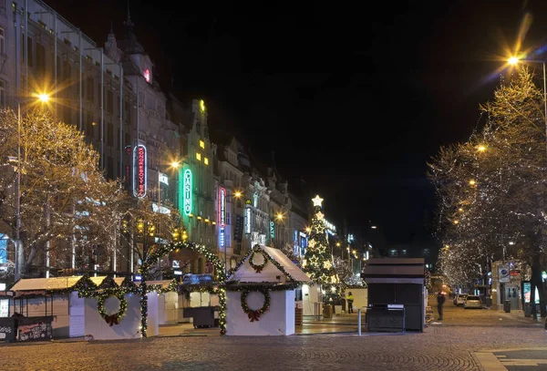 Weihnachtsdekorationen Auf Dem Wenzelsplatz Prag Tschechische Republik — Stockfoto
