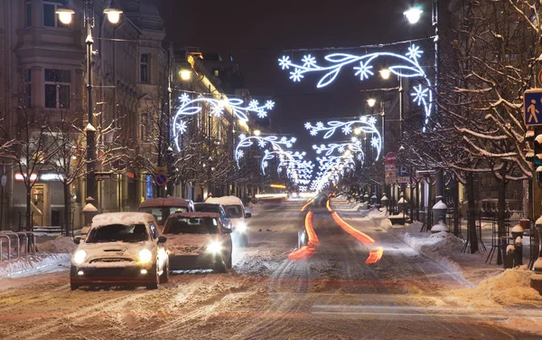 Feiertagsdekorationen Der Gediminas Avenue Vilnius Litauen — Stockfoto