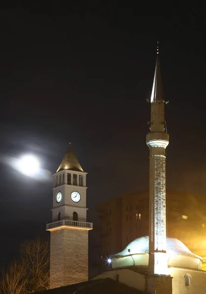 Masjid Ethem Bey Dan Menara Jam Tirana Albania — Stok Foto