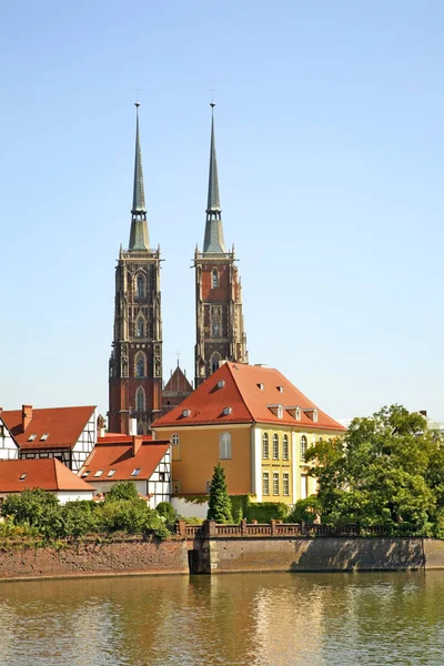 Wroclaw Daki Ostrow Tumski Manzarası Polonya — Stok fotoğraf