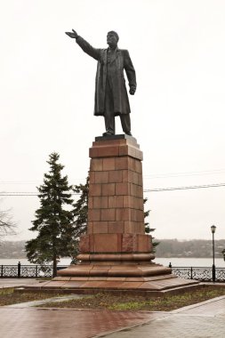 Kineshma 'daki Lenin anıtı. Ivanovo bölgesi. Rusya