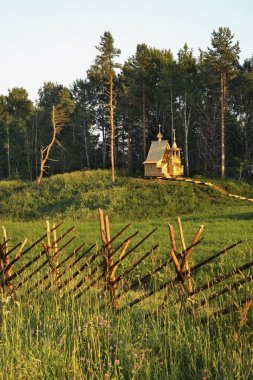 Maselga köyündeki ahşap kilise. Kargopol bölgesi. Arkhangelsk Oblastı. Rusya
