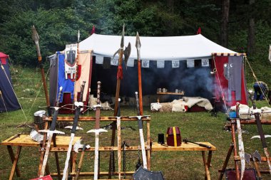 Bran Şatosu (Drakula Kalesi) yakınlarında zırhlar ve silahlar. Romanya