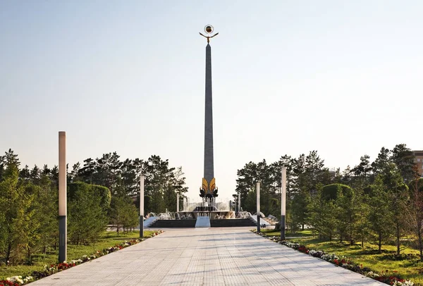 Estela Independência Praça Independência Karaganda Cazaquistão — Fotografia de Stock