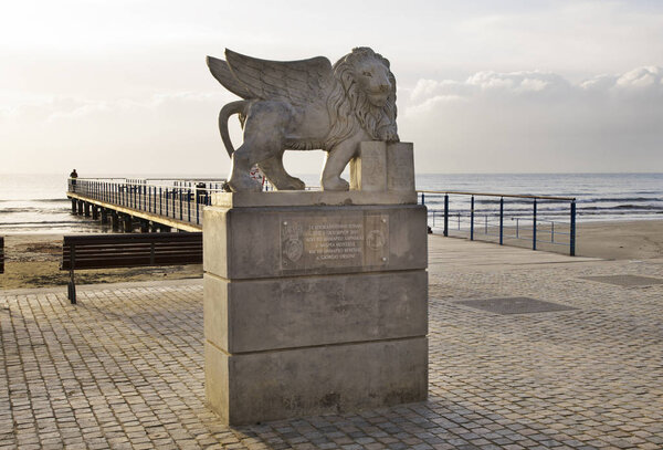 Venetian lion monument at Finikoudes promenade in Larnaca. Cyprus