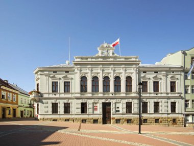 Sanok 'ta pazar meydanı. Subcarpathian Voyvoda. Polonya