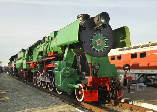 Vieille Locomotive Dans Musée Ferroviaire Brest Bélarus — Photo