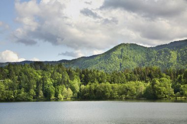 Bled Gölü manzarası. Slovenya