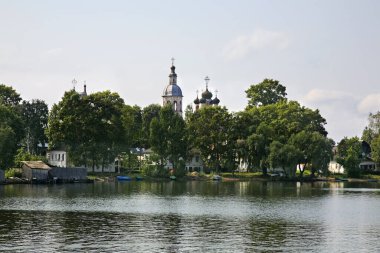 Ostashkov 'un panoramik görüntüsü. Rusya