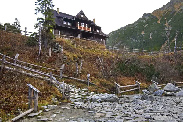 Rifugio Sul Lago Sea Eye Morskie Oko Vicino Zakopane Polonia — Foto Stock