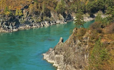 Chemal köyü yakınlarındaki Katun nehri. Altai Cumhuriyeti. Rusya