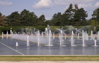Wroclaw 'daki Centennial Hall yakınlarında Multimedya çeşmesi. Polonya