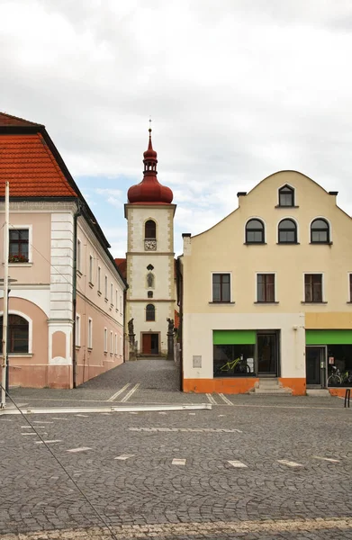 Upper Square Horni Namesti Igreja São Bartolomeu Apóstolo Hradek Nad — Fotografia de Stock